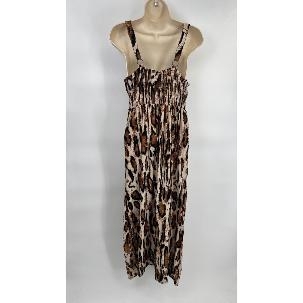 Y2K Shoreline Leopard Print Maxi Dress Embellished Womens L/XL Brown Mob Wife - Picture 3 of 15
